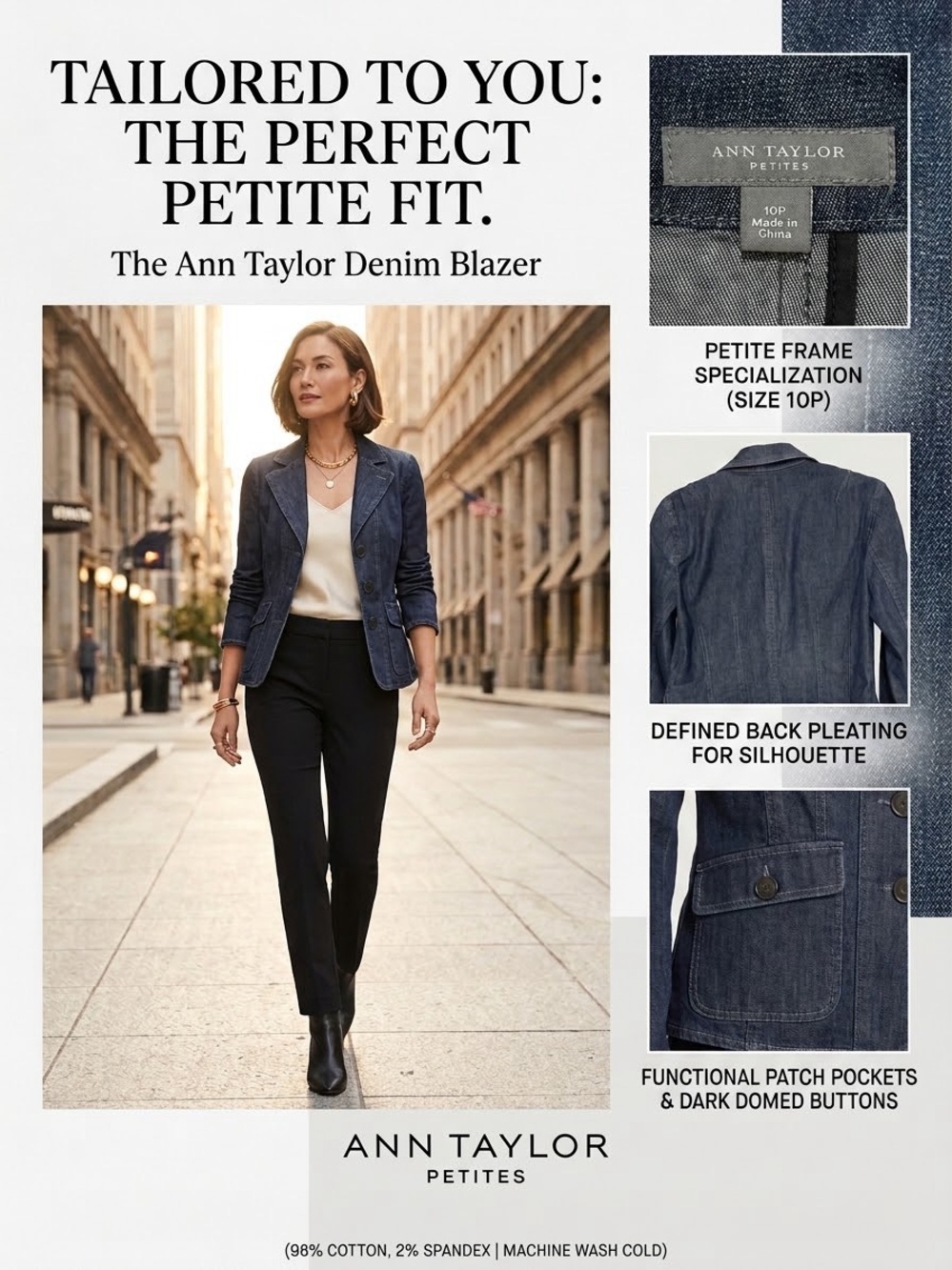 Ann Taylor Petite Denim Blazer in Dark Blue